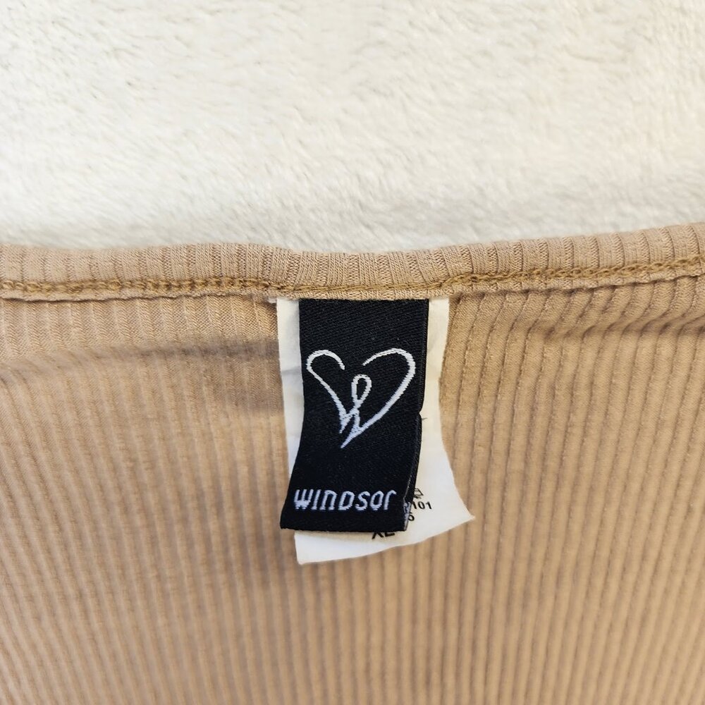 Windsor Womens XL Crop Top Tee Ribbed Stretch Cap T-Shirt Top Tan/Nude/Beige - Picture 3 of 5